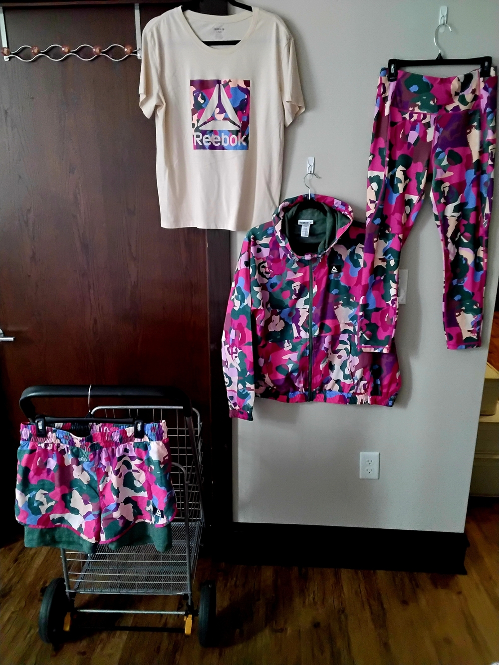 Reebok Pink, Green & Cream Camo Four-Piece Athletic / Leisure Set